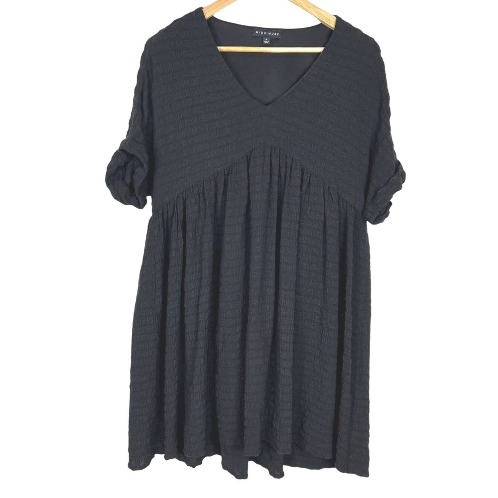 Miou Muse Back Lined Dress in Gauze Like Fabric Textured Babydoll Mini Small